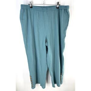 Northstyle Cotton Gauze Pants Large Wide Leg Button Side Elastic Waist Lagenlook